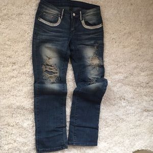 Swarovski crystal A7 distressed jeans! Size 27!!!